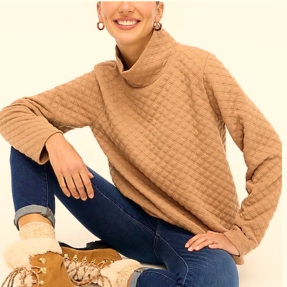 J. Crew Quilted Mockneck Pullover camel